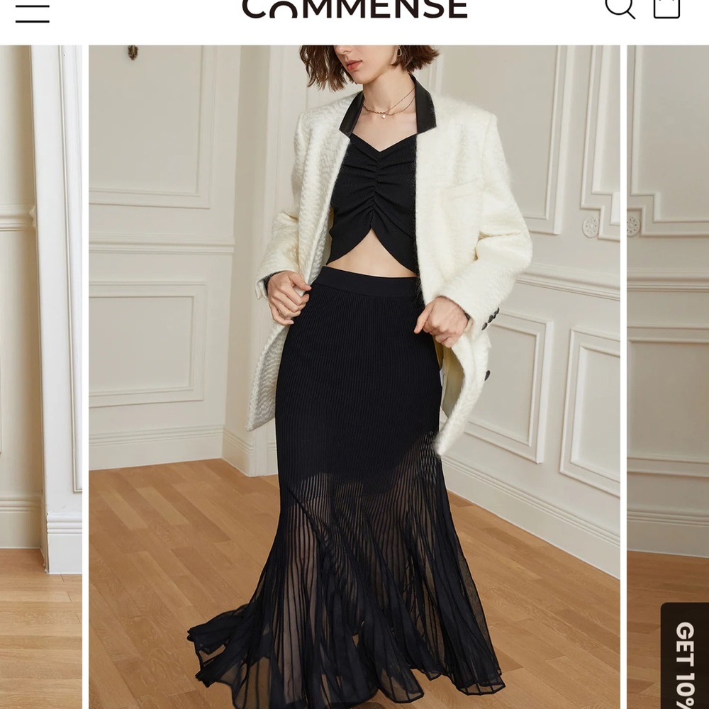 Commense Knit Pleated Semi Sheer Maxi Skirt
